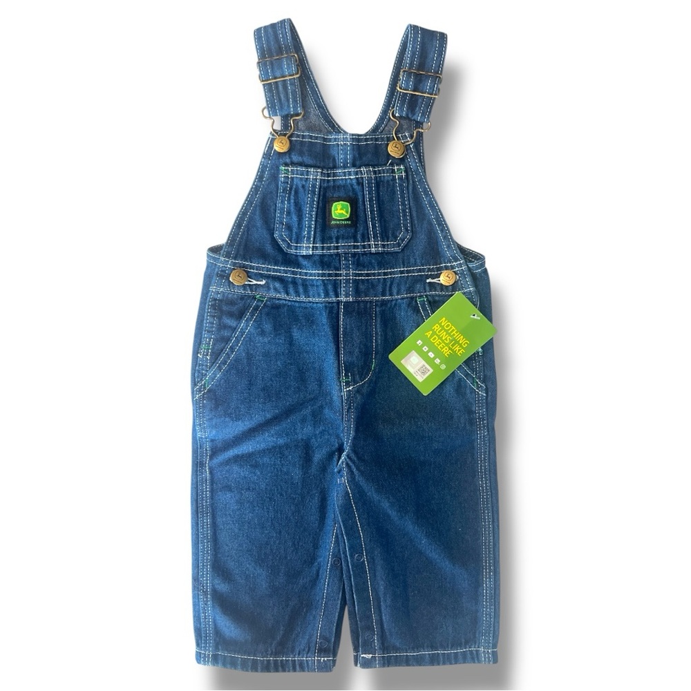 John Deere Baby Denim Overalls 12M Snap Leg Adjustable Straps NWT